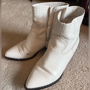 Something Navy White Faux-Croc Ankle Cowboy Boots with Side Zip